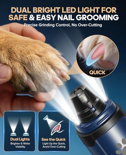 Dog Nail Grinder with 2 LED Lights, Upgraded 2-Speed Rechargeable Pet Nail Trimmer Quiet for Paw Grooming, Powerful Painless Nail Clipper Kit for Small, Medium, Large Dogs & Cats - color: Blue