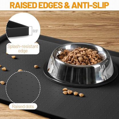 Hubulk Dog Feeding Mat,100% Waterproof Food Grade Silicone Pet Food and Water Bowl Placemat,Dishwasher, High Raised Edge to Prevent Spills,Nonslip Tray to Stop Messes on Floor (24"x16"x0.5", Black) - color: Black, size: 24"l X 16"w