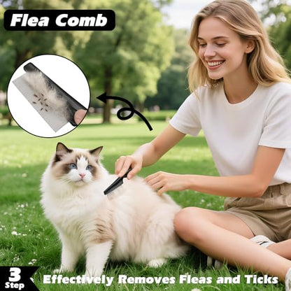 Professional 3PCS Self Cleaning Slicker Brush & Pet Grooming Rake & Flea Comb for Dogs,Cats and Horses | Double-Sided Dematting Comb & Skin Friendly Deshedding Grooming Tool (Light Pink) - color: Light Pink