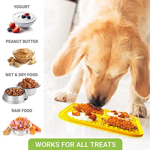 Dog Licking Mat, 3 Pcs Large Licking Mat for Dogs with Suction for Anxiety, Peanut Butter Dog Licking Mat Slow Feeder Dispensing Treater Lick Pad for Dogs Cats Grooming Bathing and Training - color: Yellow&Green&Blue