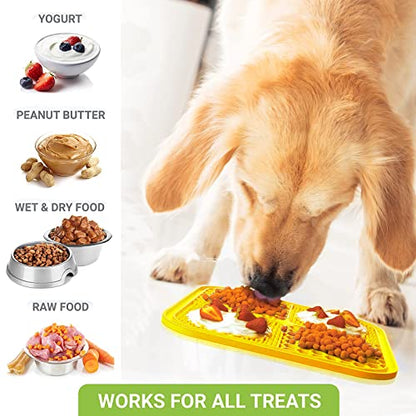 Dog Licking Mat, 3 Pcs Large Licking Mat for Dogs with Suction for Anxiety, Peanut Butter Dog Licking Mat Slow Feeder Dispensing Treater Lick Pad for Dogs Cats Grooming Bathing and Training - color: Yellow&Green&Blue