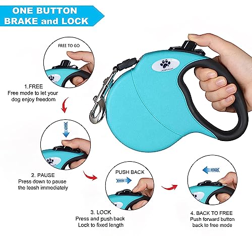 16ft Retractable Dog Leash for Large Breed Dogs up to 110 lbs with a Detachable Chew Proof Extender Wire Ropes (Blue L) - color: Blue, size: Large