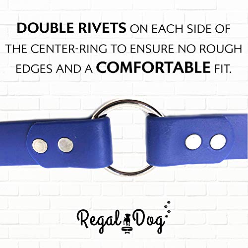 Regal Dog Products Medium Blue Dog Collar with Heavy Duty Double Buckle & D Ring | Vinyl Coated, Custom Fit, Adjustable Biothane Dog Collar | Chew Resistant Waterproof Center-Ring Collar for Dogs - color: Blue, size: Medium