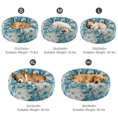 Dog Calming Beds for Small Medium Large Dogs - Round Donut Washable Puppy Dog Bed, Anti-Slip Faux Fur Fluffy Donut Cuddle Anxiety Cat Pet Bed (20" Flower) - color: Flower, size: 20"L x 20"W x 8"Th