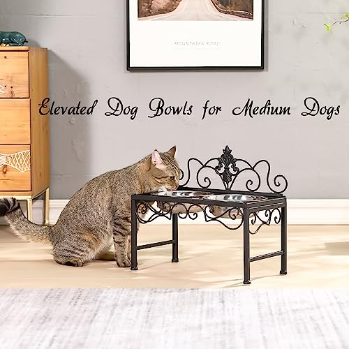 Elevated Dog Bowls for Medium Dogs, Raised Dog Bowl with Double Stainless Steel Bowls for Food and Water, Matte Black Tall Dog Bowl with Metal Stand, Perfect for Medium Large Dogs and Pets - Height 9" - size: 9" Height Matte Black