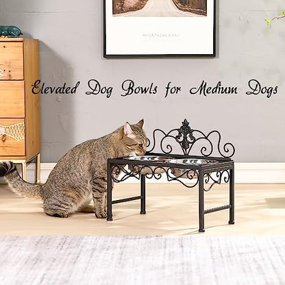 Elevated Dog Bowls for Medium Dogs, Raised Dog Bowl with Double Stainless Steel Bowls for Food and Water, Matte Black Tall Dog Bowl with Metal Stand, Perfect for Medium Large Dogs and Pets - Height 9" - size: 9" Height Matte Black