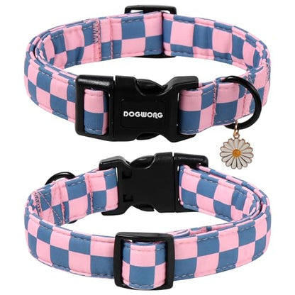DOGWONG Plaid Dog Collar - Adjustabe Pink Blue Plaid Dog Collar - Cute Pet Checkered Dog Collars Puppy Gift for Small Medium Large Dogs - color: Z: Plaid, size: Extra Small