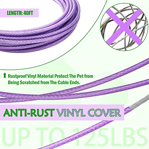 Petest Reflective Tie Out Cable with Crimp Cover for Heavy Dogs Up to 125 Pounds, 40 Feet - color: Green & Purple, size: 125lbs40ft