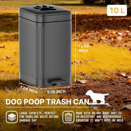 Dog Poop Trash Can Outside, 2.7Gal Dog Waste Trash Can with Lid, Foot Pedal, Dog Waste Container with 20 Bags, Pet Poop Bucket with Soft Close for Backyard Odor Control, Grey - size: 10L Grey Dog Trash Can