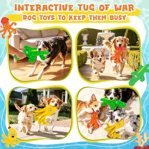 WOWBALA No Stuffing Dog Squeak Toys-3 Pack Plush Crinkle Interactive Puppy Chew Toys, Cute Octopus & Crocodile Toys for Small Medium Dogs,Boredom Relief, Anxiety Reducing - color: Multicolour