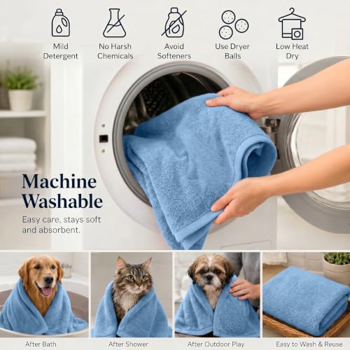 DAN RIVER Dog Towel - Pack of 1, 100% Cotton, 20x40, Ultra Soft 450 GSM, Super Absorbent & Quick Drying Towel for Dogs, Cats, and Other Pets, Riviera. - color: Riviera