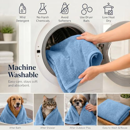 DAN RIVER Dog Towel - Pack of 1, 100% Cotton, 20x40, Ultra Soft 450 GSM, Super Absorbent & Quick Drying Towel for Dogs, Cats, and Other Pets, Riviera. - color: Riviera