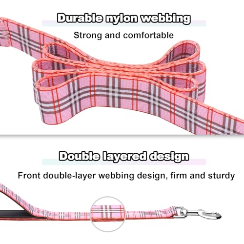4ft Dog Leash with Two Padded Handles, Heavy Duty Strong Nylon Pet Leash with Soft Neoprene Handle for Small Medium Large Dogs, Pink Plaid - color: Pink Plaid, size: 1 in x 4 ft