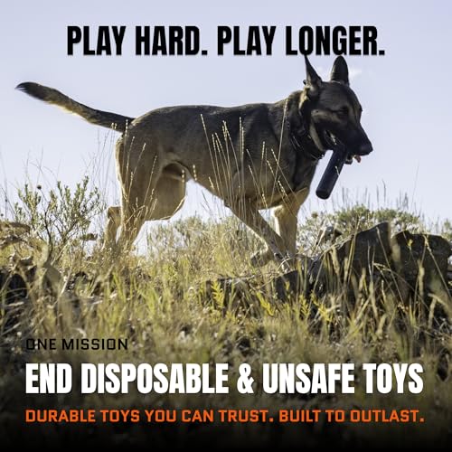 Monster K9 Chew Stick | Virtually Indestructible. Lifetime Guaranteed. | USA Made | VULCRON™ Natural Rubber | Durable, Heavy Duty Tug & Fetch Dog Toy for Aggressive Chewers | Med/Large Breeds, 9x1.75”