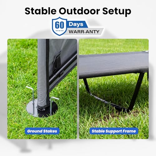 Zooba Extra Large Dog Shade with Elevated Bed, Outdoor Dog House for Large Breeds, 4’×4’×3.3’ Dog Shelter with Canopy, Dog Tent for Outside, 2-in-1 Separate Design, Grey