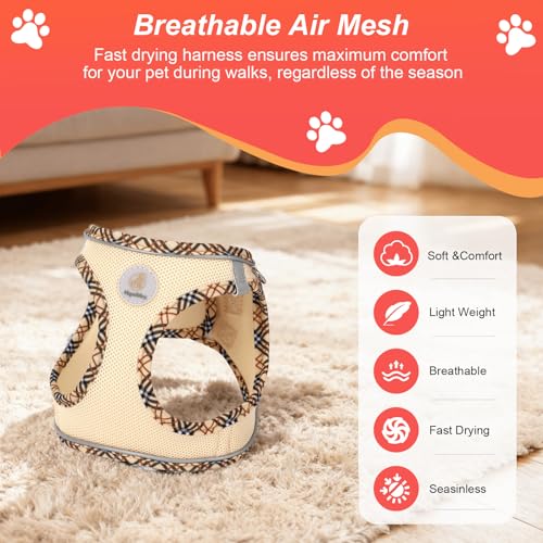 Hipubby Dog Harness Small Sized and Leash Set, No Pull Soft Mesh Puppy Vest, Reflective Breathable Lightweight Pet Harness, Harness for Small Medium Dogs and Cats - Khaki/Tirm, M - color: Khaki/Tirm, size: M (Chest: 16.8"-18.5")