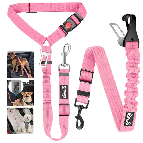 Lukovee Dog Seatbelt Leash for Cars, 2 Pack Pet Safety Seat Belt with Adjustable Buckle & Reflective Bungee, Connect Dog Harness in Vehicle Dogs Restraint Travel Daily Use (Pink) - color: A-Pink