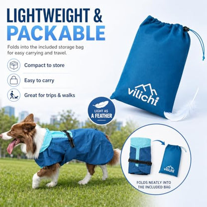 Dog Raincoat Waterproof Reflective, Lightweight Dog Rain Jacket with Hood, Adjustable Pet Rain Coat for Small Medium Large Dogs, Windproof & Packable with Storage Bag (Small) - size: Small up to 16'' back length