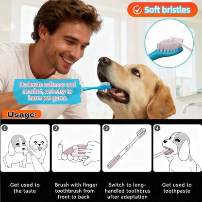 Dog Toothbrush, 360° & Double-Headed Dog Dental Care Kit for Small & Large Dogs, Pet Finger Toothbrush & Toothbrush Set for Effective Plaque Removal, Clean Teeth, Fresh Breath, and Gum Health