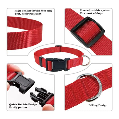 Red Dog Collar Basic Adjustable Dog Collars for Puppy Small Medium Large Dogs Girls with Breathable Quick Release Nylon Pet Collar - color: Red, size: X-Small,Neck 8-10.5"(Pack of 1)