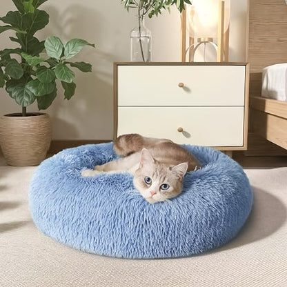 WESTERN HOME WH Calming Dog Bed & Cat Bed, Anti-Anxiety Donut Dog Cuddler Bed, Warming Cozy Soft Dog Round Bed, Dog Cat Cushion Bed for Small Medium Dogs and Cats - color: Light Blue, size: 20.0"l x 20.0"w x 6.0"th