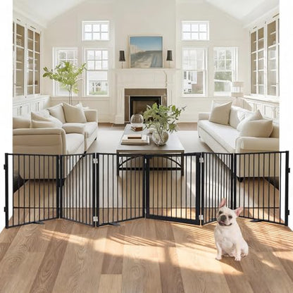 Snagle Paw Extra Wide Dog Gate,Free Standing Dog Fence with Door, Up to 156 Inch Wide Pet Gate with Support Feet for Stairs, Hallways, Doorways, Yard (Black, 6 Panels) - size: Up to 156" W, 6 Panels, Black