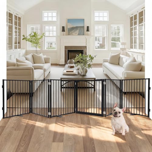 Snagle Paw Extra Wide Dog Gate,Free Standing Dog Fence with Door, Up to 156 Inch Wide Pet Gate with Support Feet for Stairs, Hallways, Doorways, Yard (Black, 6 Panels) - size: Up to 156" W, 6 Panels, Black