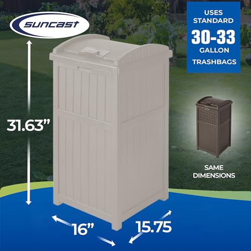 Suncast 33 Gallon Trash Hideaway Easy Assembly Durable Plastic Garbage Container with Wood Look Design, 1 Beige and Brown (2 Pack) - color: Beige/Brown, size: 2 Pack