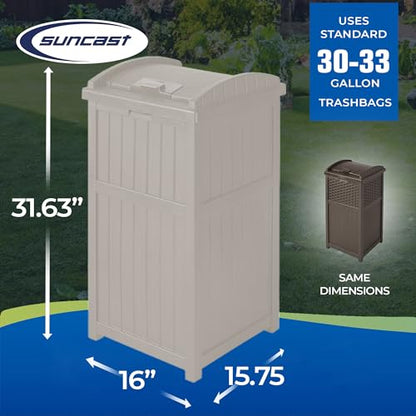 Suncast 33 Gallon Trash Hideaway Easy Assembly Durable Plastic Garbage Container with Wood Look Design, 1 Beige and Brown (2 Pack) - color: Beige/Brown, size: 2 Pack
