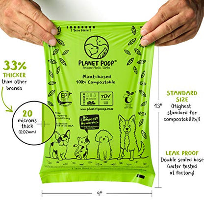 PLANET POOP Home Compostable Dog Poop Bags on Refill Rolls, 240 Un-Scented Pet Waste Bags, Thick Leakproof Plant-Based Doggy Bag, Cat & Dogs Supplies - size: 240 Count (Pack of 1)