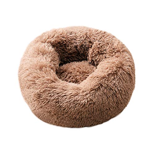 Modern Soft Plush Round Pet Bed for Cats or Small Dogs, Mini Medium Sized Dog Cat Bed Self Warming Autumn Winter Indoor Snooze Sleeping Cozy Kitty Teddy Kennel (20'' D x 8'' H, Coffee) - color: Coffee, size: Small 20''