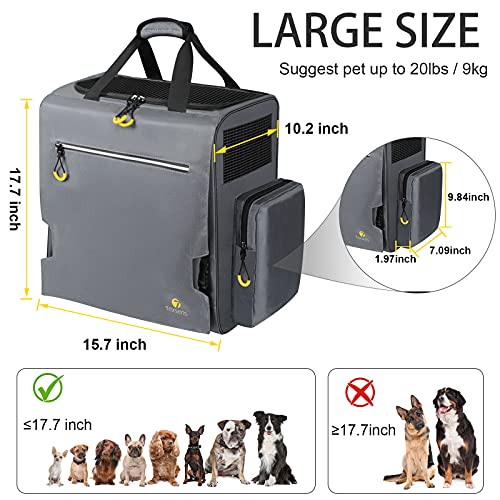 Texsens Pet Carrier Backpack- Extra Large Dog Backpack Carrier with Window Curtain for Medium Large Fat Cats Puppies Rabbits Up to 20 Lbs, Ventilated Design for Travel, Hiking, Outdoor (Grey)