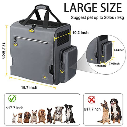 Texsens Pet Carrier Backpack- Extra Large Dog Backpack Carrier with Window Curtain for Medium Large Fat Cats Puppies Rabbits Up to 20 Lbs, Ventilated Design for Travel, Hiking, Outdoor (Grey)