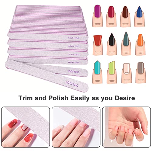 Nail File (100 Pcs), Bulk Emery Board Nail Files for Acrylic Nails and Natural Nails, 100/180 Grit Double Sided Emory Boards for Gel Nail Professional Reusable Washable Manicure Pedicure Kit Set Gray - size: 100 Pcs Rectangle 100/180 Grit