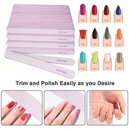 Nail File (100 Pcs), Bulk Emery Board Nail Files for Acrylic Nails and Natural Nails, 100/180 Grit Double Sided Emory Boards for Gel Nail Professional Reusable Washable Manicure Pedicure Kit Set Gray - size: 100 Pcs Rectangle 100/180 Grit