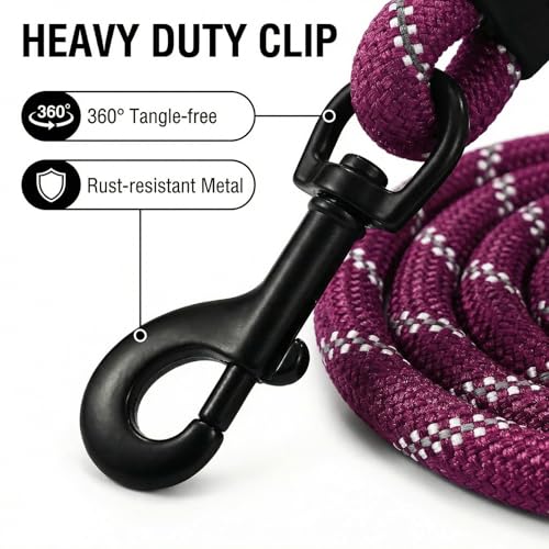 Dog Leash for Medium, Large and Small Dog,Heavy Duty, Durable Rope, Lightweight Design for Walking, Training, and Outdoor Activities, Purple,6Ft,1/2 inch - color: Purple