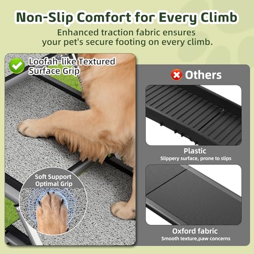 Dog Stairs for Large Dogs, 𝟐𝟎'' 𝐄𝐱𝐭𝐫𝐚 𝐖𝐢𝐝𝐞 Foldable Dog Ramp for Car, SUV & Truck, Non-Slip DogSteps for High Beds, 4-Step Aluminum Frame, Supports up to 250 lbs