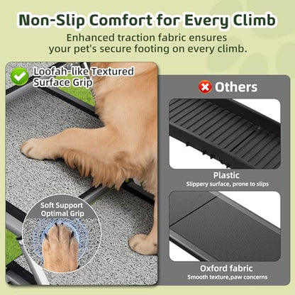 Dog Stairs for Large Dogs, 𝟐𝟎'' 𝐄𝐱𝐭𝐫𝐚 𝐖𝐢𝐝𝐞 Foldable Dog Ramp for Car, SUV & Truck, Non-Slip DogSteps for High Beds, 4-Step Aluminum Frame, Supports up to 250 lbs