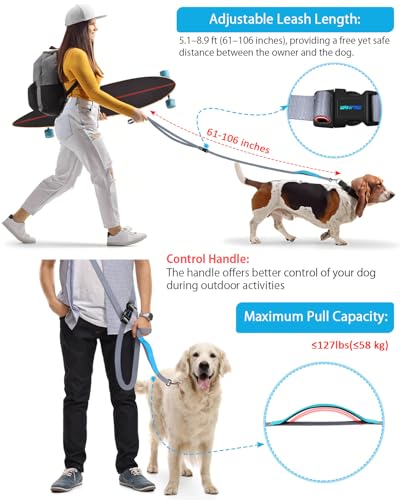 Hands Free Dog Leash, 5.1-8.9Ft Crossbody Long Leash | Adjustable Dog Waist Belt for Medium Dogs, Waist Leash for Dog Walking & Running & Training &Travel etc.(Grey Blue) - color: Grey Blue