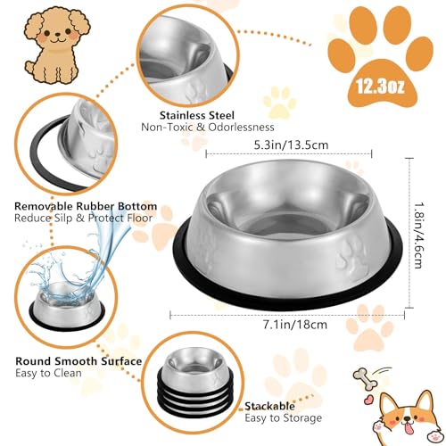 Stainless Steel Cat Bowl, 4 Pack Metal Dog Bowls for Food and Water, Non-Slip Pet Feeding Dish Bowl with Rubber Base for Cats Puppy Small Medium Dogs - size: 8oz 4 pack