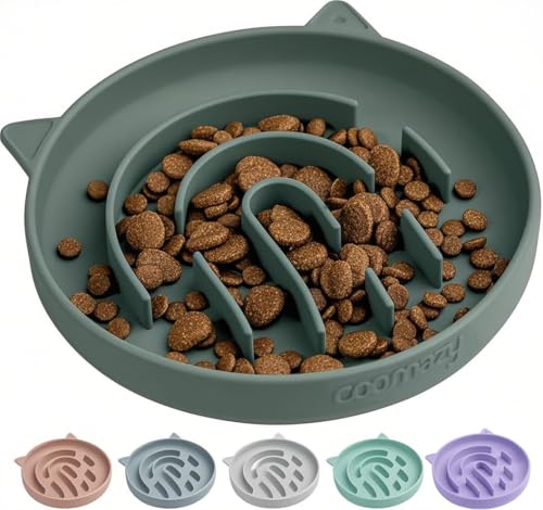 Coomazy Silicone Slow Feeder Dog Cat Bowls, Interactive Puzzle Toy for Pets Food Training, Keeps Dogs Cats Busy, Prevents Puppy Kitty Overeating (Dark Green, 1.4Cup) - color: Dark Green, size: 1.4 Cup
