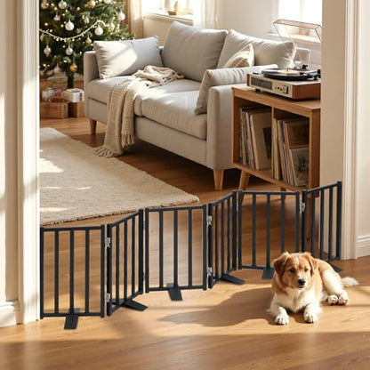 Snagle Paw Short Dog Gate,16.5" Tall Freestanding Metal Dog Gate Only for Small Dogs with Support Feet Easily Step Over,Up to 72" Wide Puppy Gate Indoor for Stairs,Doorways(Black,6 Panel) - size: Black-6 Panels 16.5"H*72"W
