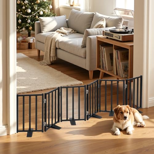 Snagle Paw Short Dog Gate,16.5" Tall Freestanding Metal Dog Gate Only for Small Dogs with Support Feet Easily Step Over,Up to 72" Wide Puppy Gate Indoor for Stairs,Doorways(Black,6 Panel) - size: Black-6 Panels 16.5"H*72"W