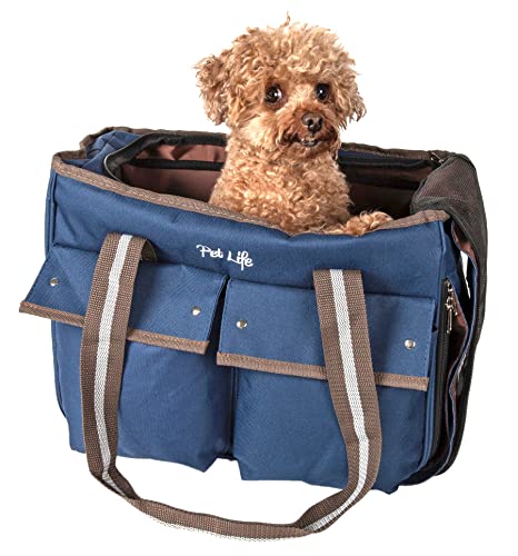 Pet Life ® Dual-Pocketed Fashion Airline Approved Pet Carrier with Included Shoulder Straps and Dual-top mesh Zippers