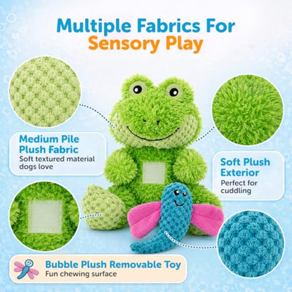 GURU Loveys Soft & Cuddly Frog Dog Toy with Removable Squeaker - Dog Toy with Multiple Textures to Stimulate Play & Engage Your Dog’s Instincts- Puzzle Dog Toy, Low-Pile & Bubble Plush - style: Frog
