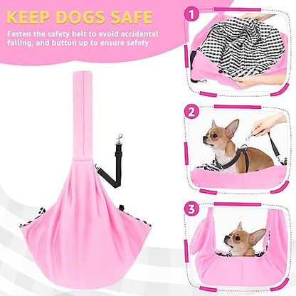 SlowTon Dog Carrier Sling - Thick Padded Shoulder Strap Adjustable Dog Carriers for Small Dogs, Puppy Carrier Purse for Pet Cat with Front Zipper Pocket Safety Belt Machine Washable (Light Pink, M) - color: G-Pink Knitted Fabric