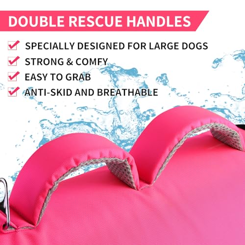 Doglay Dog Life Vest, Dog Life Jacket with Double Rescue Handles and Reflective Stripes, Adjustable High Visibility Swimming Safety Vest, Pet Life Preserver Lifesaver for Small Medium Large Dogs - color: Pink+Gray, size: L :19.7"-29.5" (Ribcage Girth)- Do