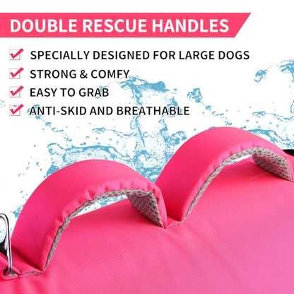 Doglay Dog Life Vest, Dog Life Jacket with Double Rescue Handles and Reflective Stripes, Adjustable High Visibility Swimming Safety Vest, Pet Life Preserver Lifesaver for Small Medium Large Dogs - color: Pink+Gray, size: Xl :27.6"-38.6" (Ribcage Girth)- D