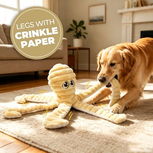 Prime Pets Dog Toys for Large Dogs, 27” Extra Large Plush Octopus Dog Toy, Crinkle Squeaky Dog Toys for Small Medium Large Dogs, Tug of War Dog Chew Toy, Yellow - color: Yellow