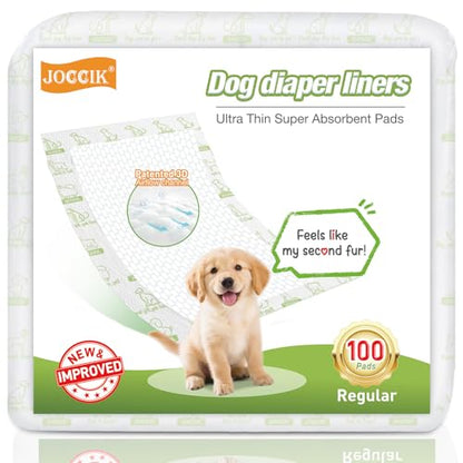 Dog Diaper Liners, 100 Count, Super Absorbent Booster Pads for Male and Female Dogs, Ultra-Thin and Breathable, Regular - size: Regular-100 Pads